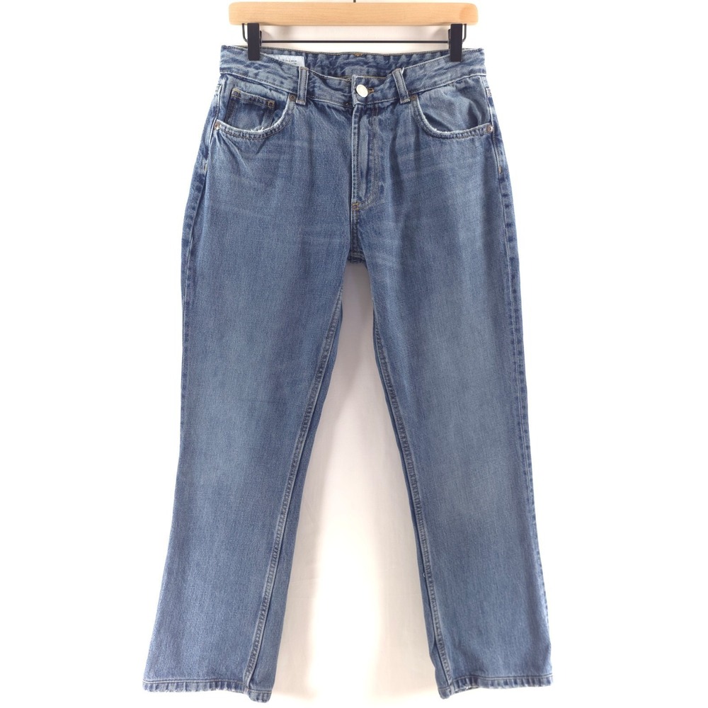 Zara Women Jeans Straight Leg Size 6‎ Blue Medium Wash Distressed High Rise